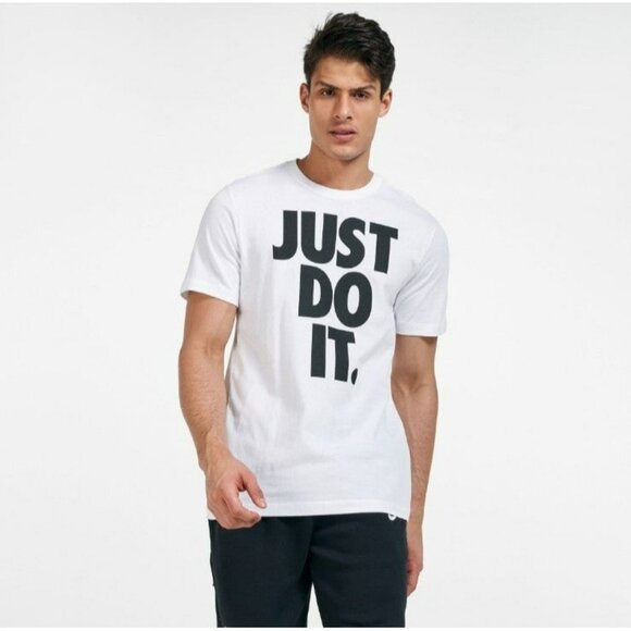 XL MEN'S NIKE JUST DO IT T-SHIRT WHITE BLACK AT2745-100 SPORT - Picture 1 of 6